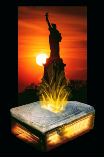 The Holy Bible on Fire with The Statue of Liberty atop it!