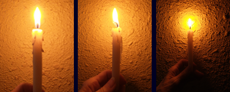 THREE POSITIONS OF CANDLE GLOW AND SHADOW PRODUCED
