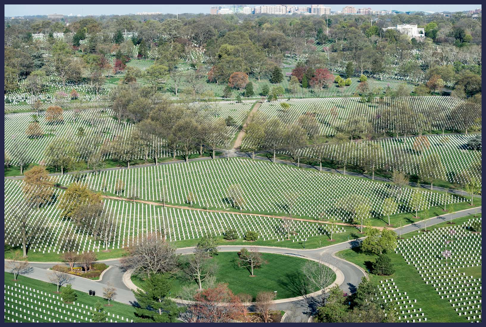 Public Domain Aerial view of Arlington National Cemetary in Arlington, Virginia